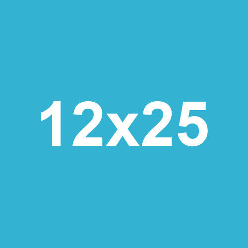 White text displaying "12x25" centered on a solid blue background.