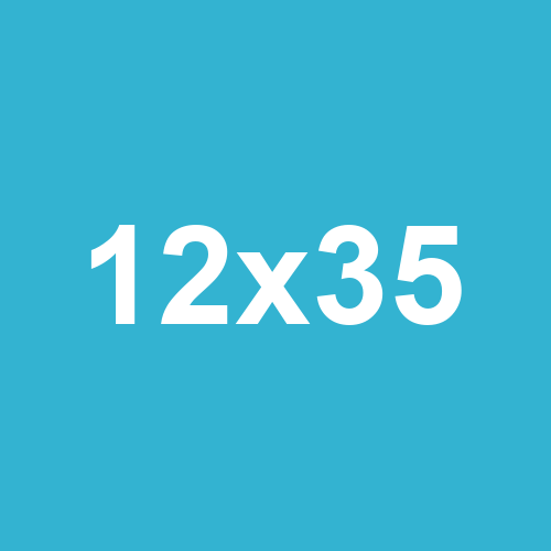 White text reading "12x35" centered on a solid teal background.
