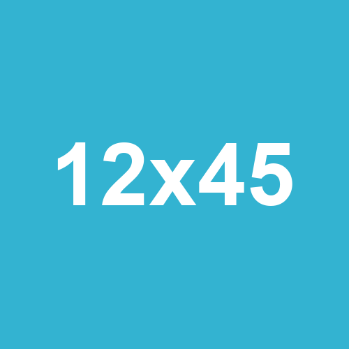 White text "12x45" centered on a solid light blue background.